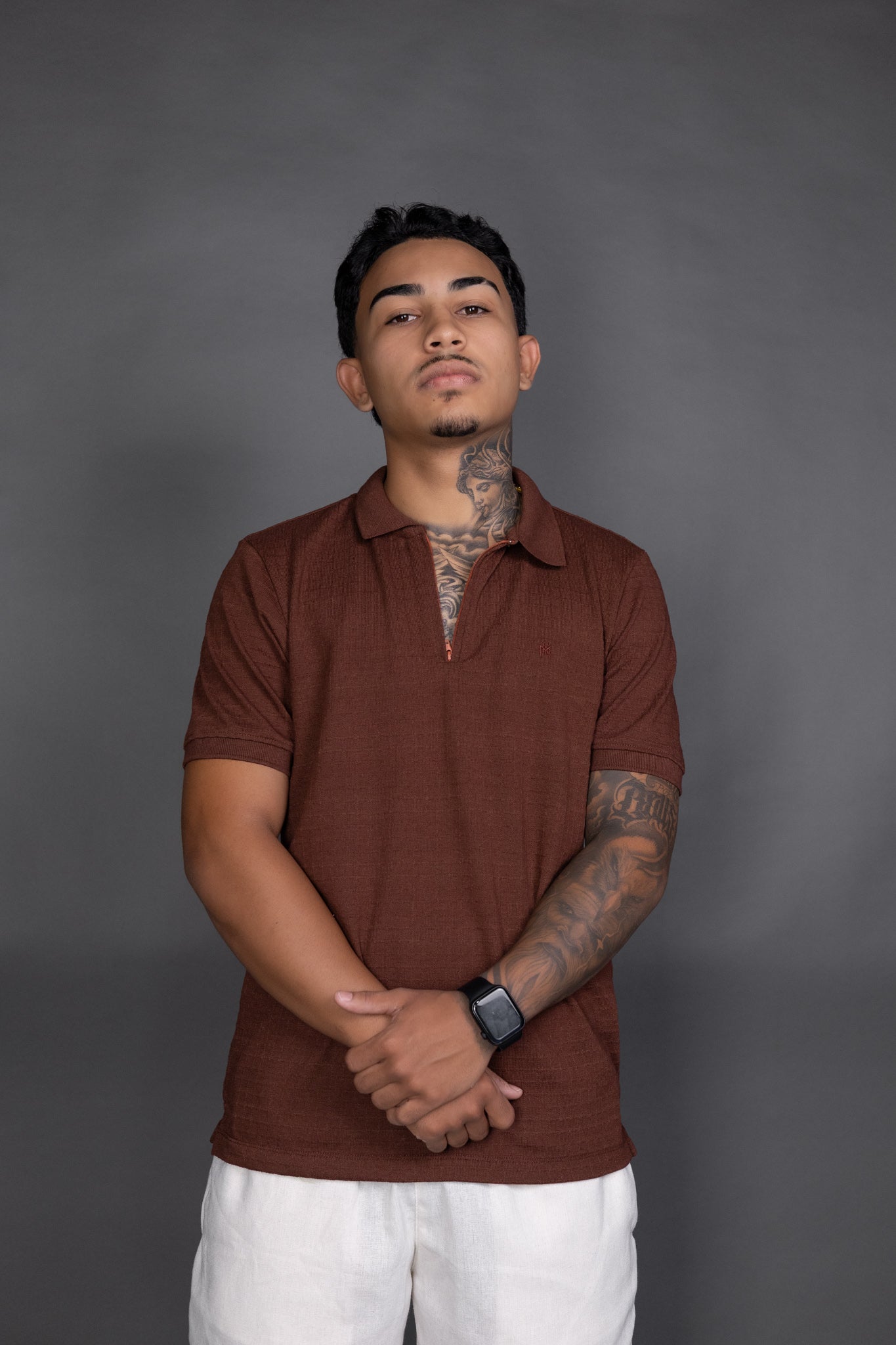 Camisa Polo Text Quadriculada Marrom