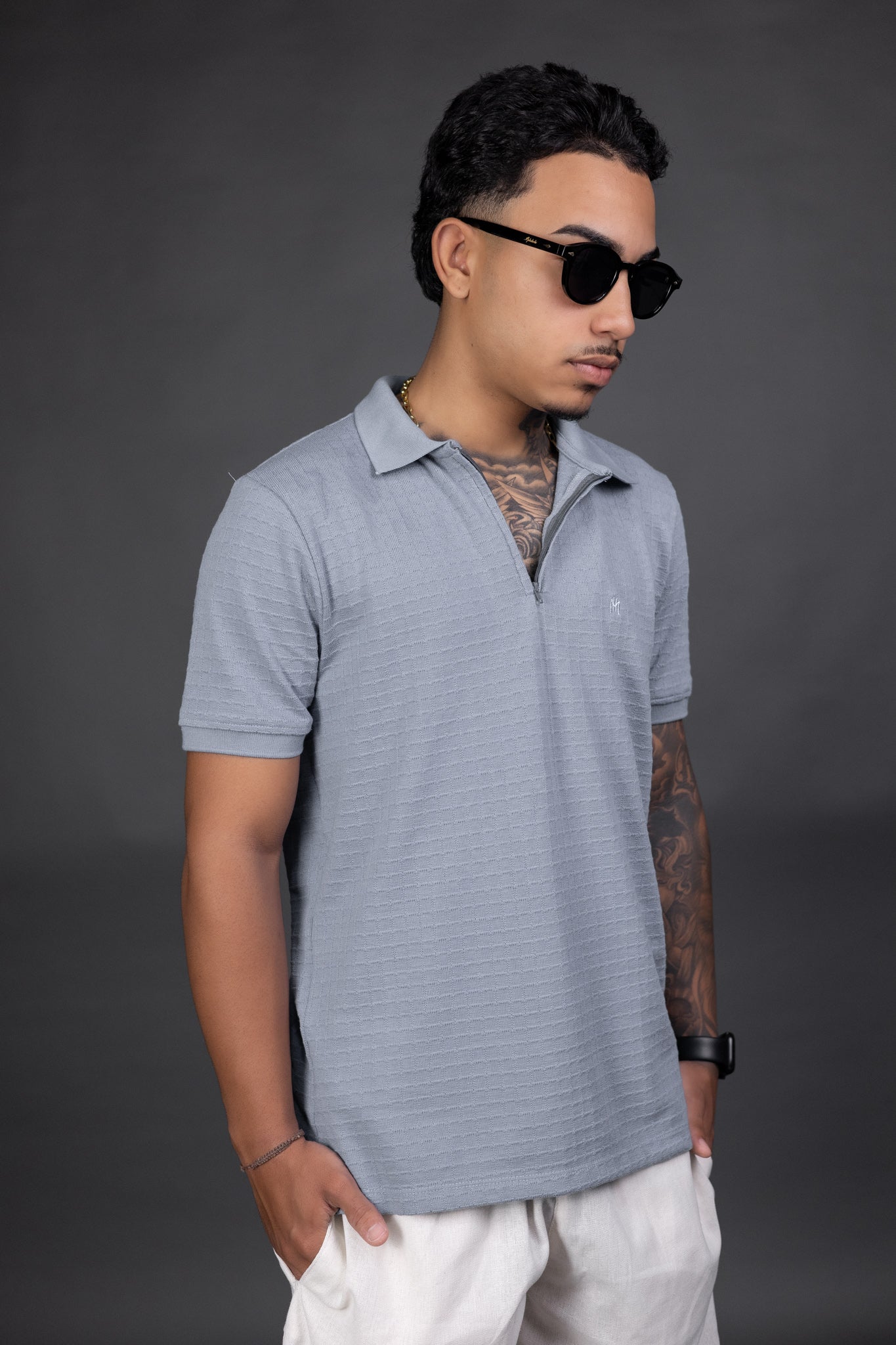 Camisa Polo Text Quadriculada Azul